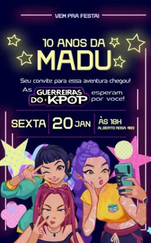 Convite de Aniversário K-Pop Guerreiras Neon para Editar