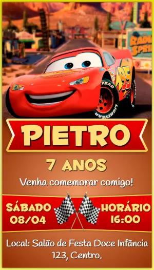 Convite Aniversário Carros Relâmpago McQueen para Editar