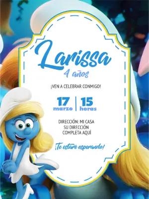 Invitación de Cumpleaños de Pitufina Modelo Digital para Editar