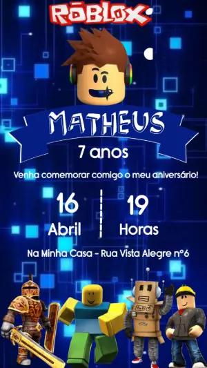Convite de Aniversário Roblox Menino Azul para Editar