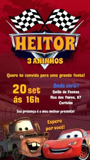 Convite de Aniversário Carros Vermelho para Editar Online