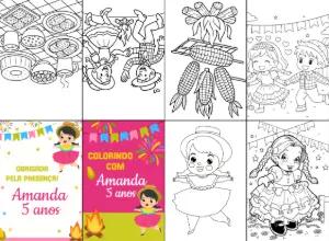 Mini Livro de Colorir Festa Junina para Editar Online