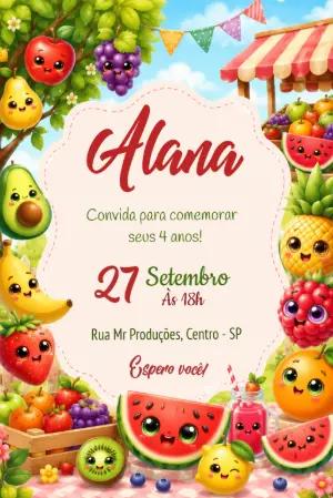 Convite de Aniversário Frutinhas Colorido para Editar