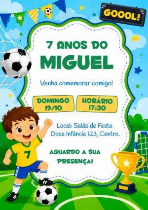 Convite de Aniversário Futebol Brasil Editável para Festa Infantil