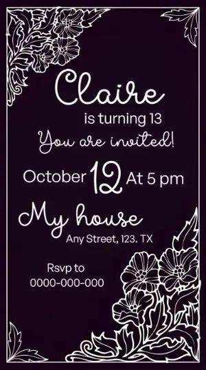 Elegant Floral Birthday Invitation Editable Template