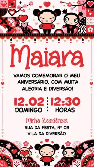Convite de Aniversário Infantil Pucca Vermelho para Editar