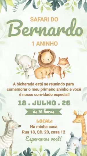 Convite de Aniversário Safari Aquarela Fofo para Editar