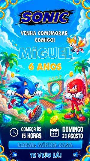 Convite de Aniversário Sonic: Modelo Digital Editável