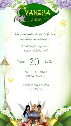 Convite de Aniversário da Sininho e Fadas Editável