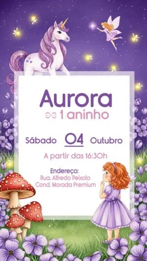 Convite Aniversário Jardim Encantado com Unicórnio para Editar
