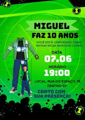 Convite Aniversário Ben 10: Vire o Herói com sua Foto por IA