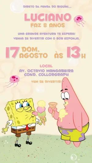 Convite de Aniversário Bob Esponja e Patrick para Editar