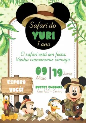 Convite de Aniversário Mickey Safari para Editar Online