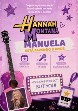 Convite de Aniversário Hannah Montana Roxo Editável