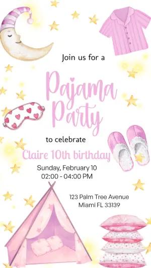 Cute Pink Pajama Party Invite for Girls | Editable Template