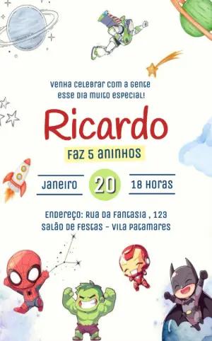 Convite Aniversário Buzz Lightyear e Super-Heróis para Editar