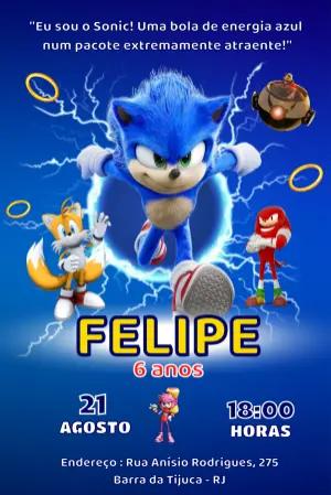 Convite Digital Aniversário Sonic 2 o Filme Editável