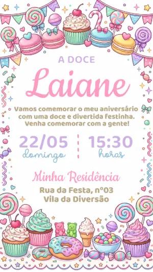 Convite de Aniversário Infantil Confeitaria Doce Editável