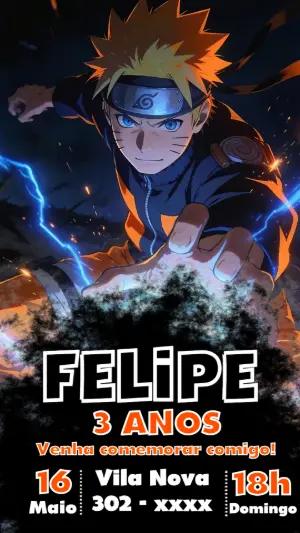 Convite de Aniversário Naruto Digital para Editar