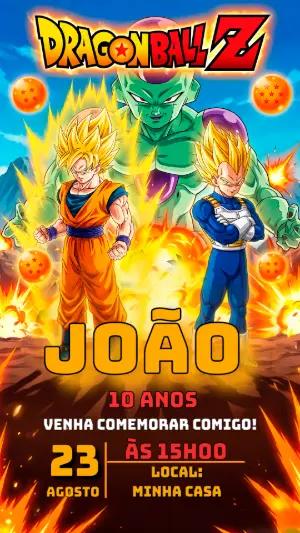 Convite de Aniversário Dragon Ball Z Vibrante para Editar