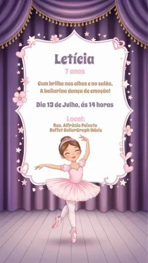 Convite de Aniversário Bailarina Delicado para Editar Online