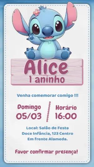 Convite de Aniversário Stitch Baby Aquarela para Editar