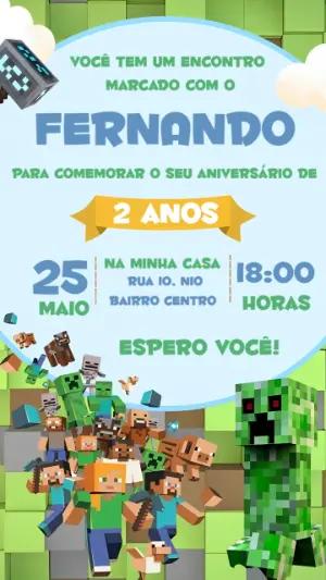 Convite de Aniversário Minecraft com Personagens para Editar Online