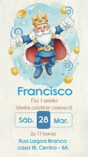 Convite de Aniversário Reizinho em Aquarela para Editar