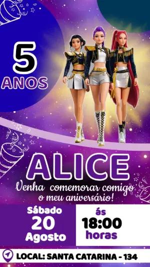 Convite de Aniversário Guerreiras do K-Pop Editável