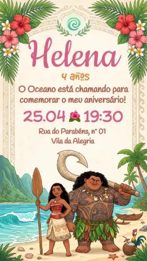 Convite de Aniversário Moana Tropical para Editar