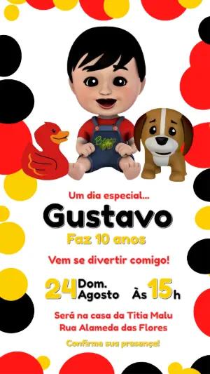 Convite de Aniversário Bento e Totó Colorido para Editar