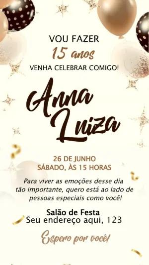 Convite 15 anos Elegante Preto e Dourado para Editar