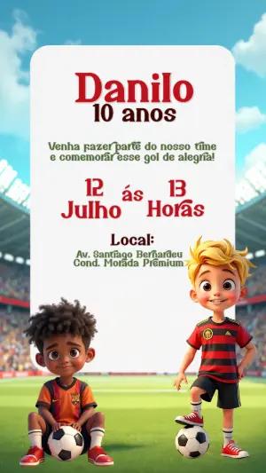 Convite Aniversário Futebol com Meninos para Editar Online