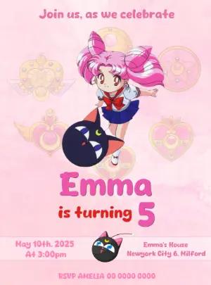 Editable Sailor Moon Chibiusa Birthday Invitation Template
