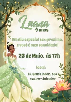 Convite Aniversário Princesa e o Sapo para Editar Online