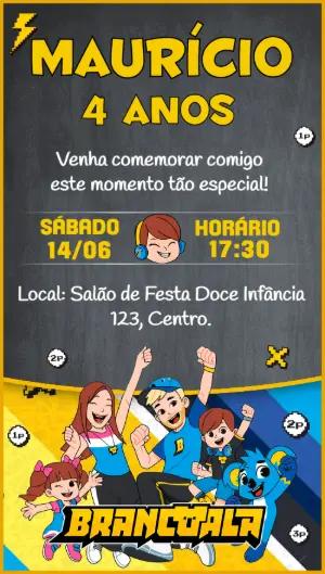 Convite de Aniversário Brancoala com Personagens para Editar