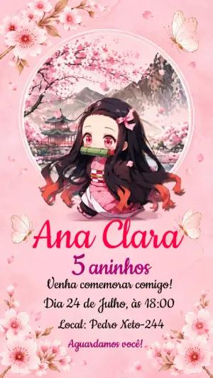 Convite de Aniversário Nezuko Demon Slayer Editável Online