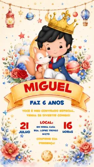Convite Aniversário Pequeno Príncipe Aquarela Editável