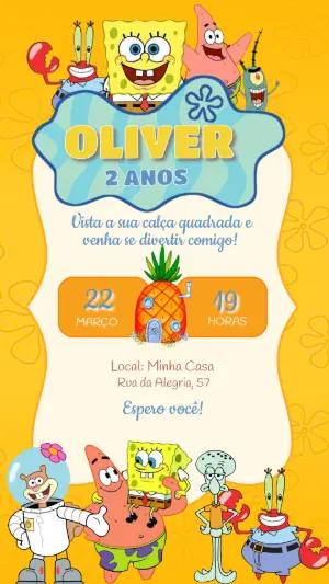 Convite de Aniversário Bob Esponja Colorido para Editar