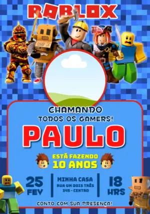 Convite Digital Roblox com Foto para Aniversário Infantil Editável