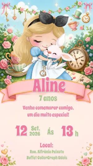 Convite Aniversário Alice no País das Maravilhas Editável
