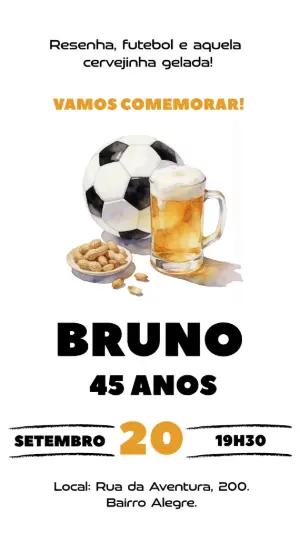Convite de Aniversário Masculino Futebol e Cerveja Editável