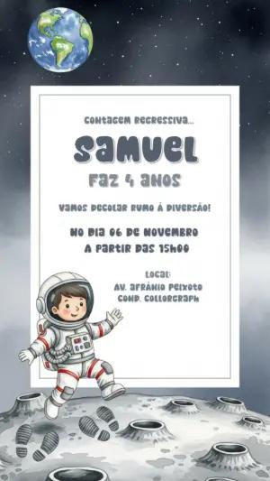 Convite Aniversário Astronauta no Espaço para Editar Online