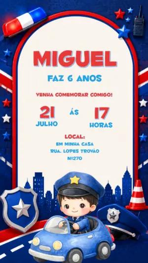 Convite de Aniversário Policial Infantil para Editar