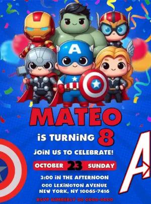 Editable Cute Avengers Birthday Invitation for Kids