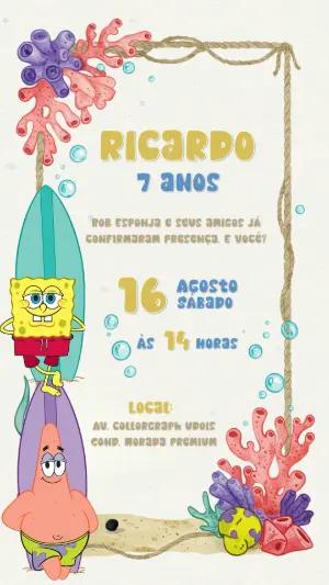 Convite Aniversário Bob Esponja e Patrick para Editar Online
