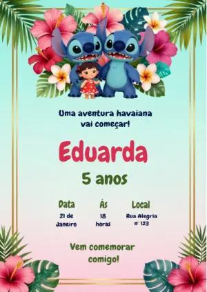 Convite de Aniversário Lilo e Stitch Havaiano para Editar