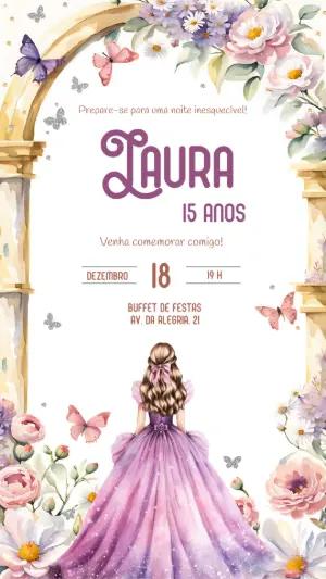 Convite Animado Debutante Princesa para Editar Online