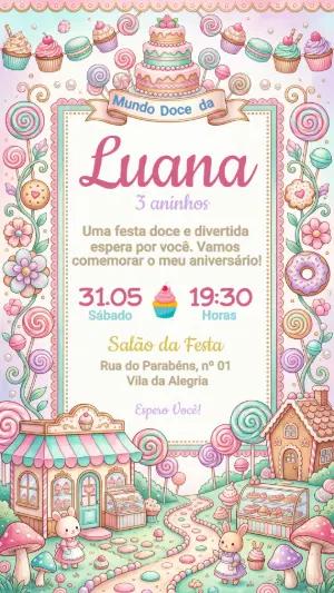 Convite de Aniversário Mundo Doce Menina Editável