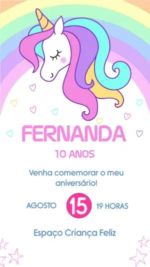 Convite Aniversário Unicórnio e Arco-íris para Editar